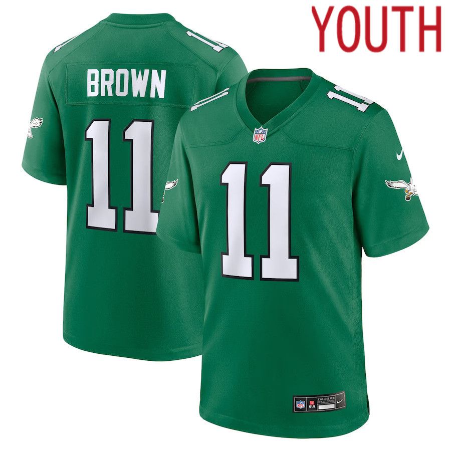 Youth Philadelphia Eagles #11 A.J. Brown Nike Kelly Green Alternate Player Game NFL Jersey